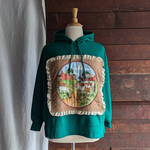 Upcycled Green "Farm Yard" Quilted Patch Sweatshirt