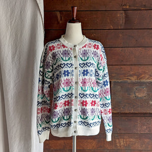 80s Vintage Heart and Flower Cardigan