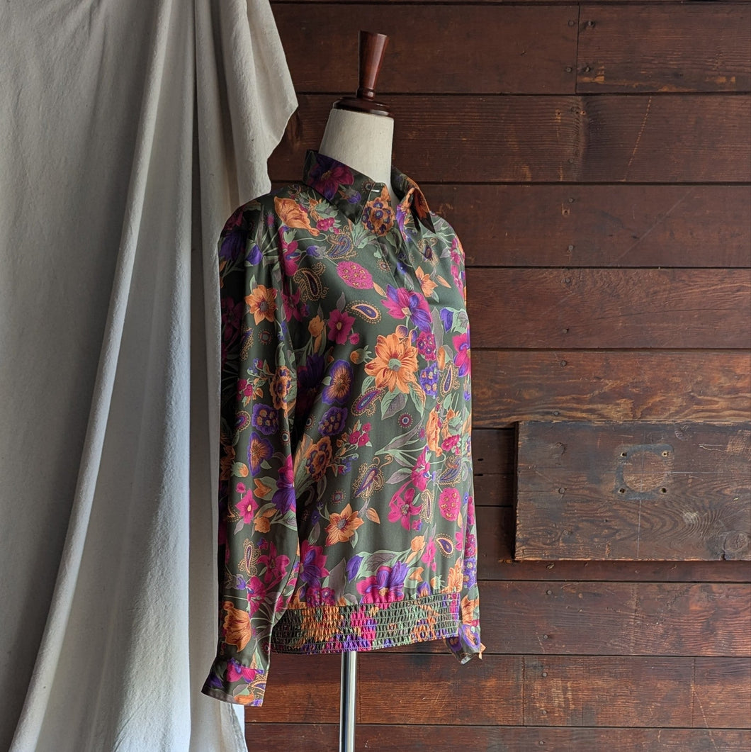 90s Vintage Olive Floral Paisley Blouse