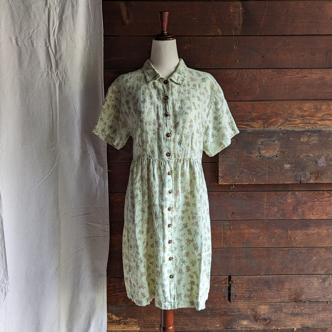 90s Vintage Floral Linen Babydoll Dress