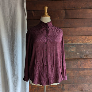 90s Vintage Wine Rayon Jacquard Blouse