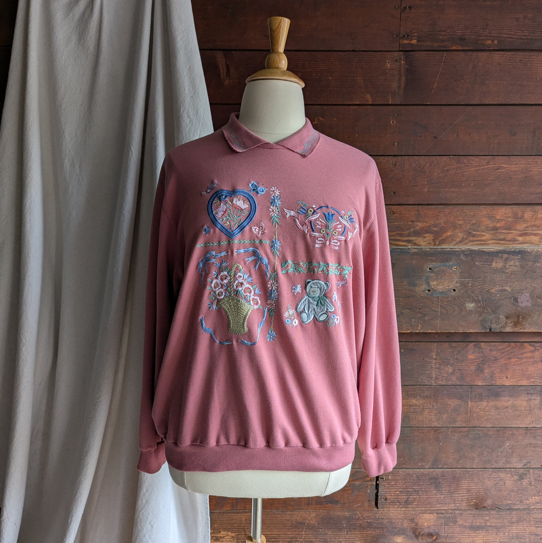90s Vintage Plus Size Pink Embroidered Sweatshirt