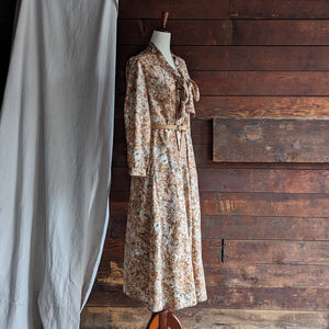 70s Vintage Silky Brown House Dress