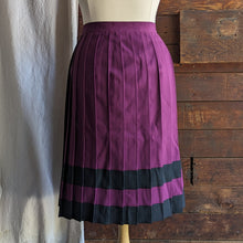 Load image into Gallery viewer, 80s/90s Vintage Pleated Magenta and Black Poly Midi Skirt
