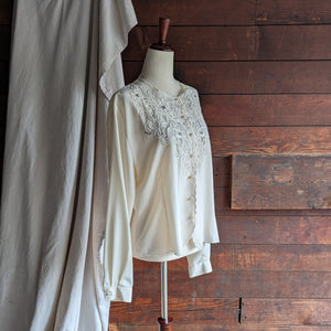 90s Vintage Ivory Embroidered Blouse