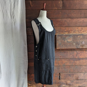 90s Vintage Black Twill Overall-Style Jumper Dress
