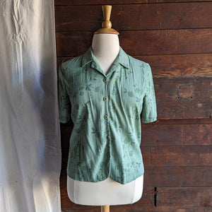 90s Vintage Green Floral Print Shirt