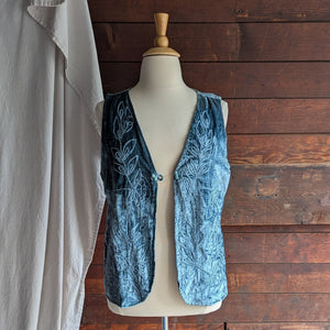 90s Vintage Dusty Blue Crushed Velvet Vest