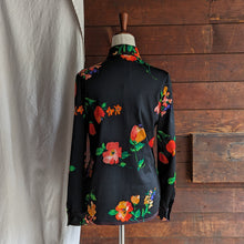 Load image into Gallery viewer, 70s Vintage Black Floral Polyester Shirt
