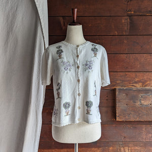 Beaded and Embroidered Short Sleeve Cardigan