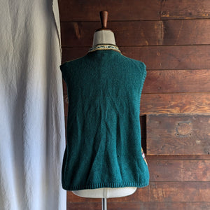 90s Vintage Green Cotton Sweater Vest