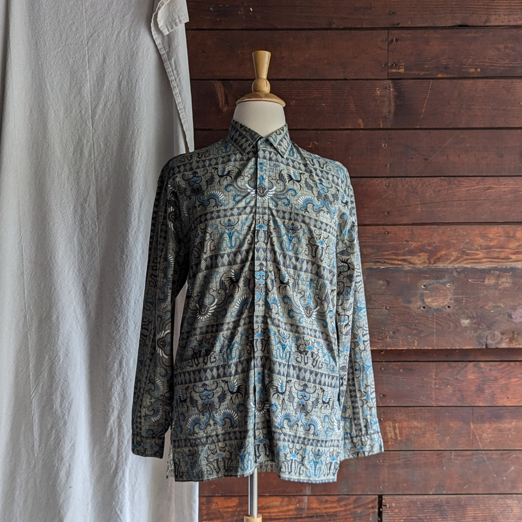 Vintage Green and Blue Long Mens Shirt