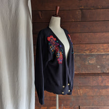 Load image into Gallery viewer, 90s Vintage Black Embroidered Cotton Cardigan
