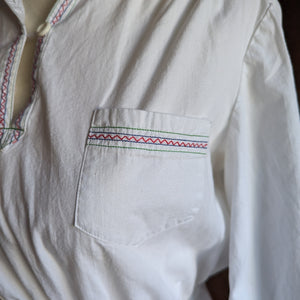 90s Vintage Embroidered White Cotton Tunic