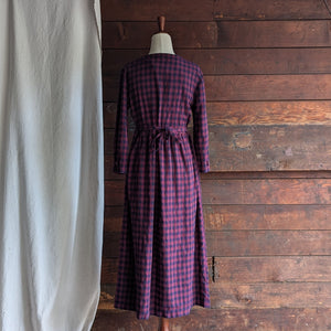 90s Vintage Purple Poly-Rayon Checkered Dress