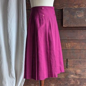 80s Vintage Pleated Fuschia Midi Skirt