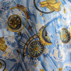 Vintage Plus Size Blue Satin Astrology Print Shirt
