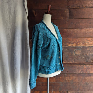 90s Vintage Teal Knit Cardigan