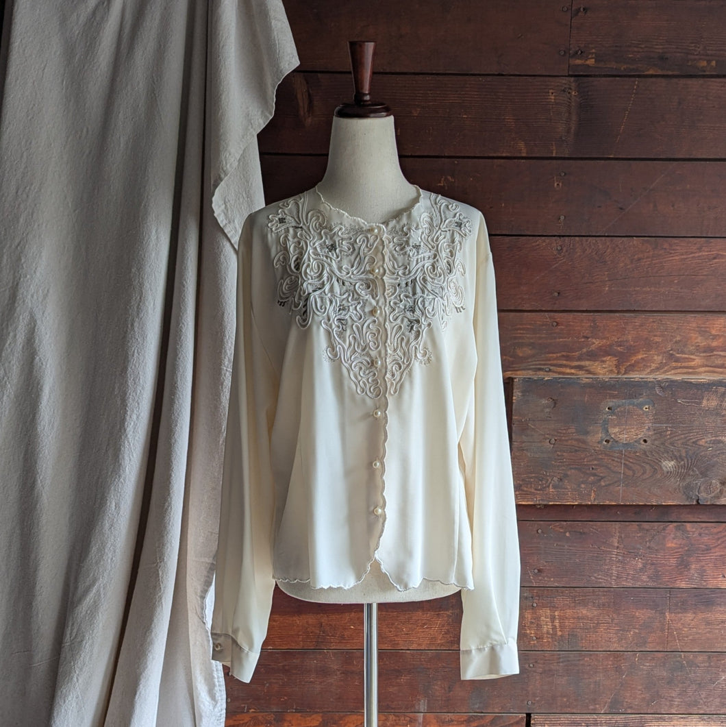 90s Vintage Ivory Embroidered Blouse