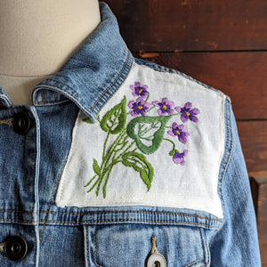 Patchwork Cat & Flower Embroidery Denim Jacket