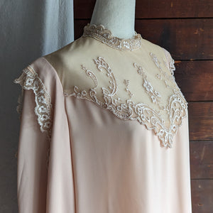 70s Vintage Peach Crepe and Lace Dress