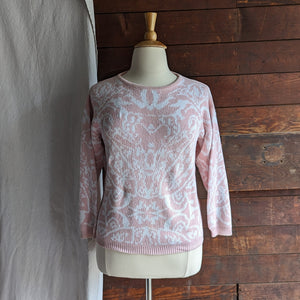 80s Vintage Pink and White Cotton Knit Sweater