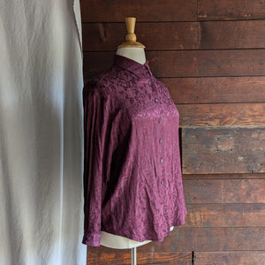 90s Vintage Wine Rayon Jacquard Blouse