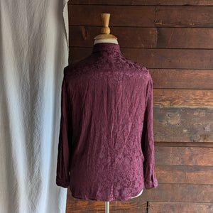 90s Vintage Wine Rayon Jacquard Blouse