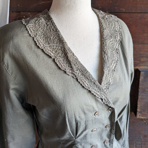 Vintage Fitted Cotton Embroidered Olive Top