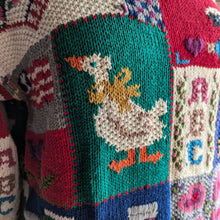 Load image into Gallery viewer, 80s/90s Vintage Hand Knit Embroidered Quilt Sweater
