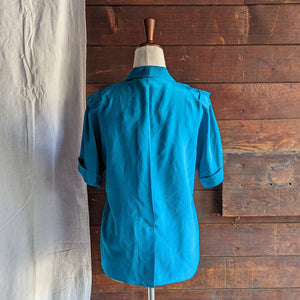 80s Vintage Blue Silk Button Up Shirt