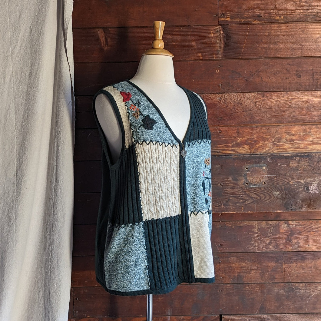 Plus Size Green Embroidered Sweater Vest