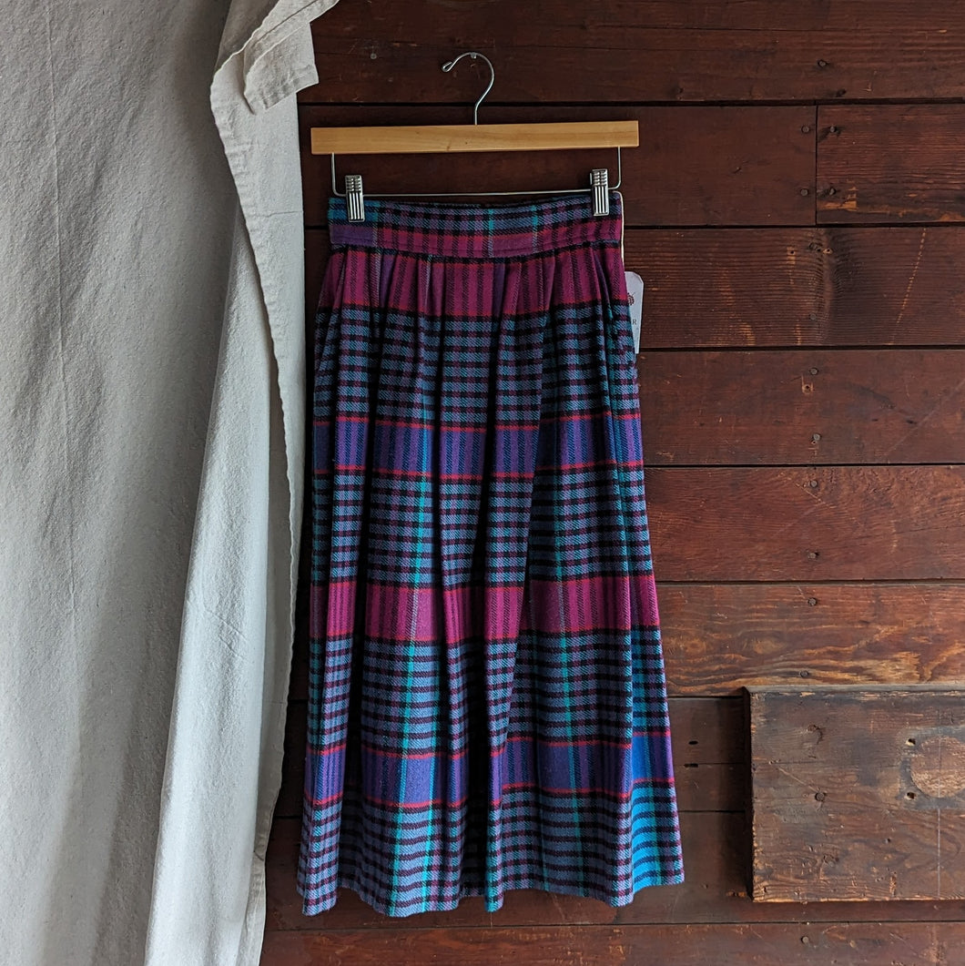 80s/90s Vintage Purple Plaid Wool-Blend Skirt