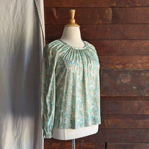 70s Vintage Polyester Floral Peasant Blouse