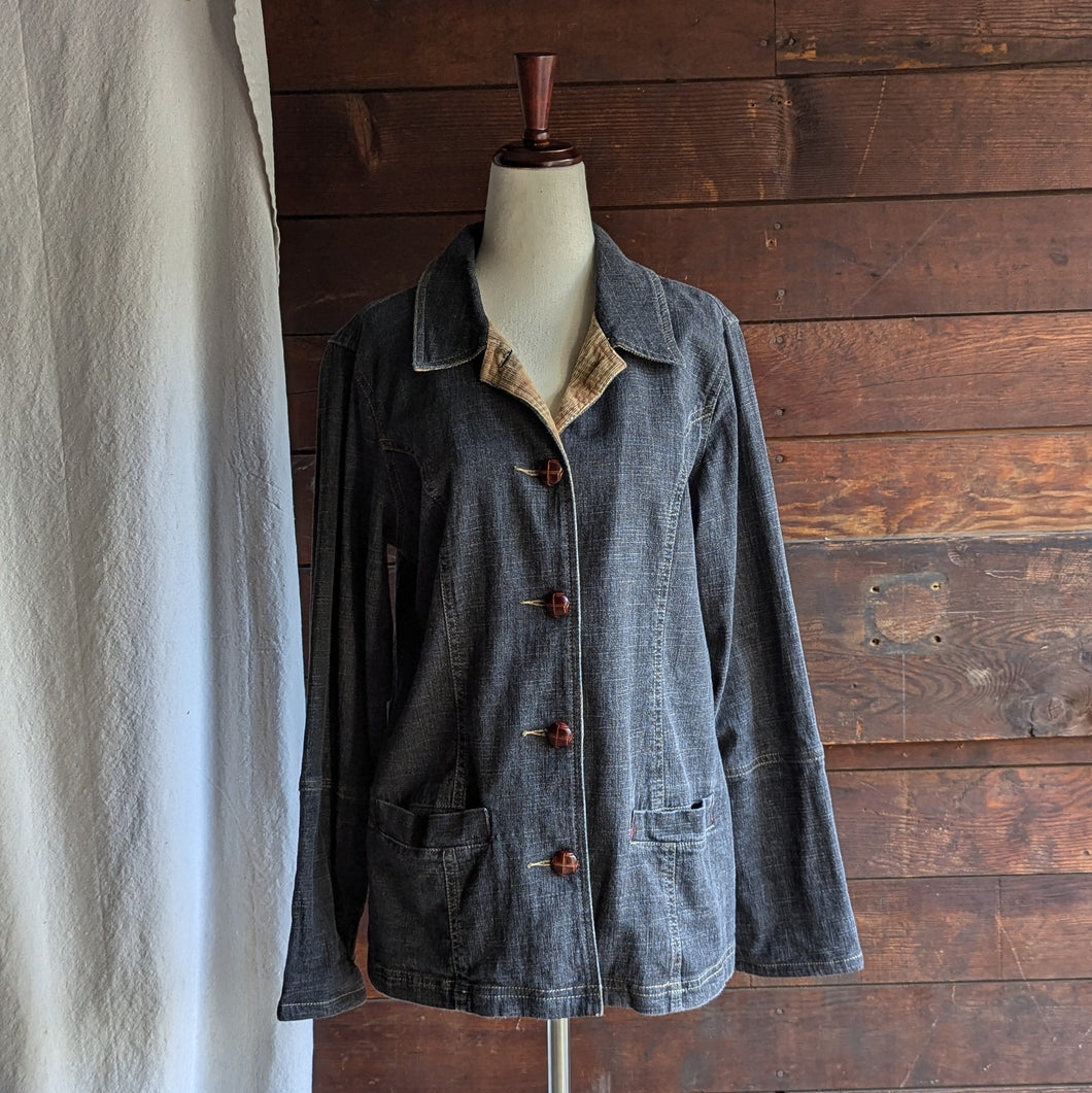 90s Vintage Black Denim Coat