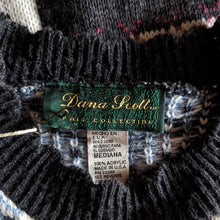 Load image into Gallery viewer, Vintage Black Floral Acrylic Knit Sweater
