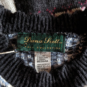 Vintage Black Floral Acrylic Knit Sweater