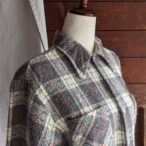 70s Vintage Grey Plaid Wool Blend Flannel