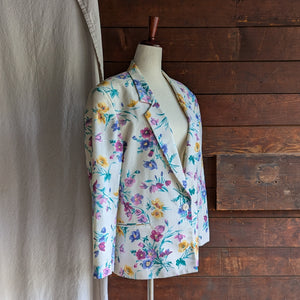 80s Vintage White Floral Blazer