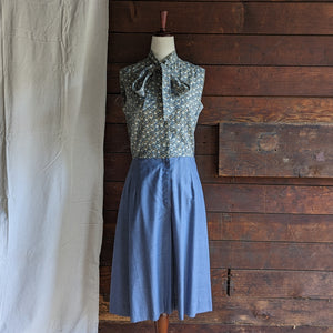 70s Vintage Blue Cotton Dress and Jacket Set