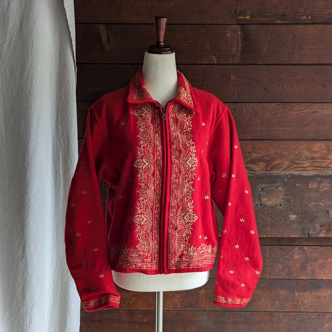 90s Vintage Red Wool Blend Embroidered Jacket