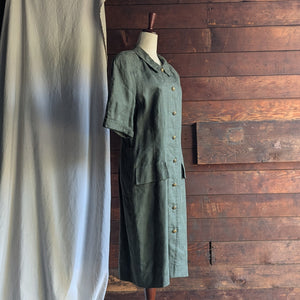 90s Vintage Short Sleeve Olive Shirtdress