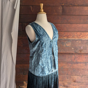 90s Vintage Dusty Blue Crushed Velvet Vest