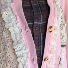 Load image into Gallery viewer, Upcycled Pink-and-Plaid &#39;Puppy Love&#39; Cardigan
