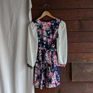 90s Vintage Navy Floral Cotton Blend Mini Dress