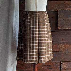 Vintage Brown Grid Patterned Mini Skirt