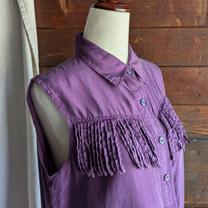 90s Vintage Fringed Purple Silk Top