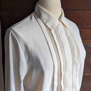90s Vintage White Polyester Pintuck Blouse