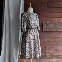 Load image into Gallery viewer, 80s Vintage Black and Brown Paisley Midi Dress
