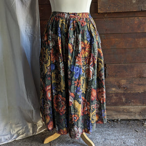 80s Vintage Floral A Line Maxi Skirt